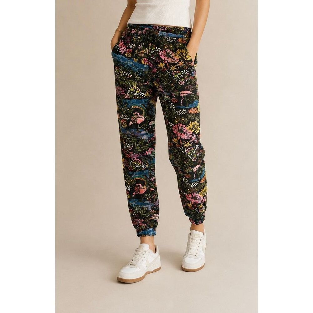 Free People XS Tropical Flamingo Jogger Pants Boho Floral Printed Lounge